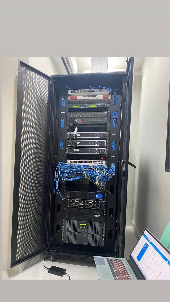 Server rack after installation and patching